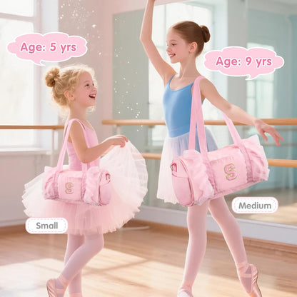 Personalized Initial Dance Bag for Girls 4-6, Small Lace Gym Sport Yoga Cheer Dance Bags Gift for Teen Girls, Cute Letter Kids Ballet Bag Toddler Travel Duffel Tote with Adjustable Straps(Pink-S)
