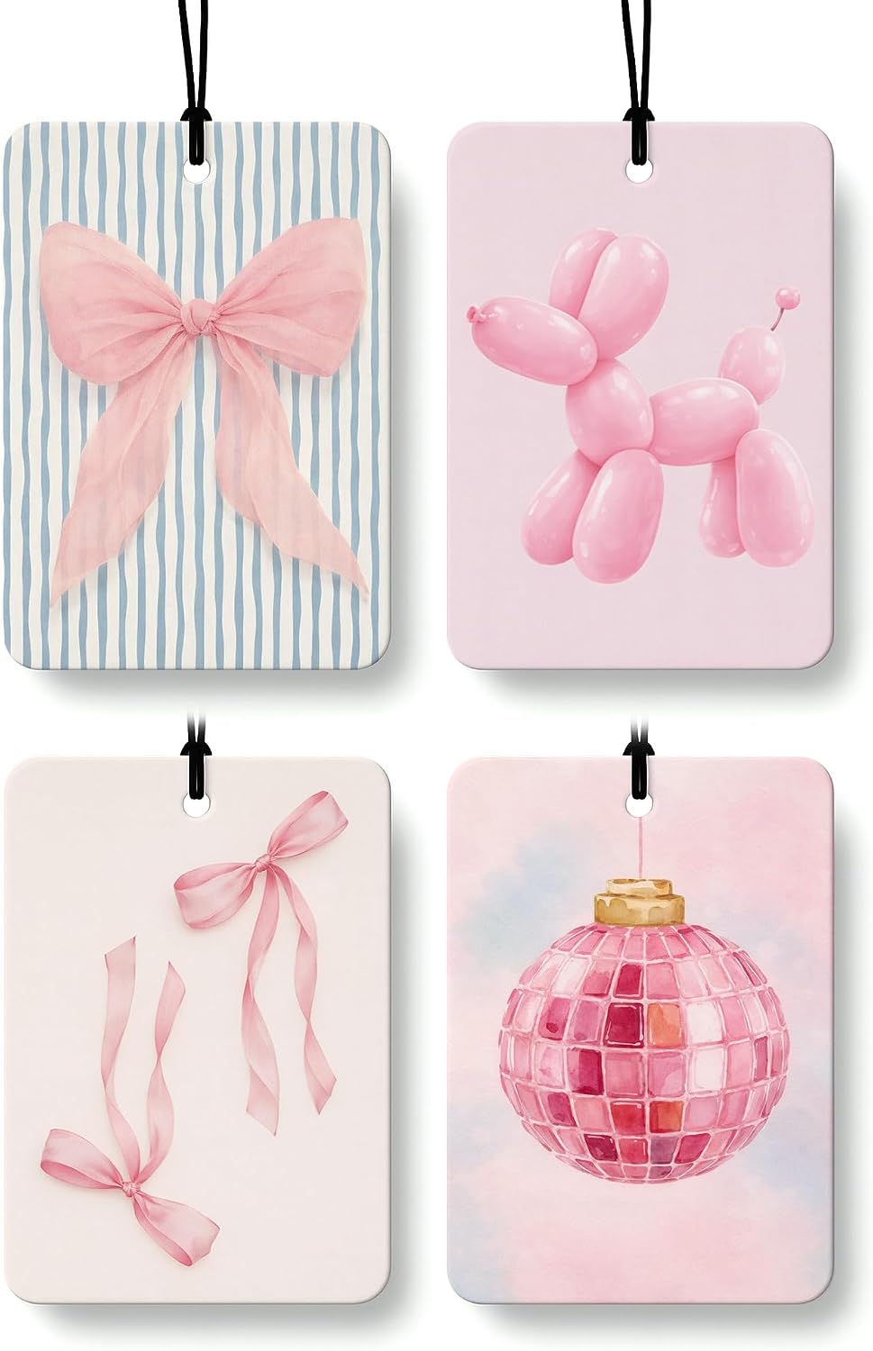 Coquette Pink Bow Orange Citrus Car Air Freshener 4pcs, Pink Girly Preppy Cute Balloon Dog Disco Ball Hanging Scents Car Accessories Interior Mirror Decor for Women