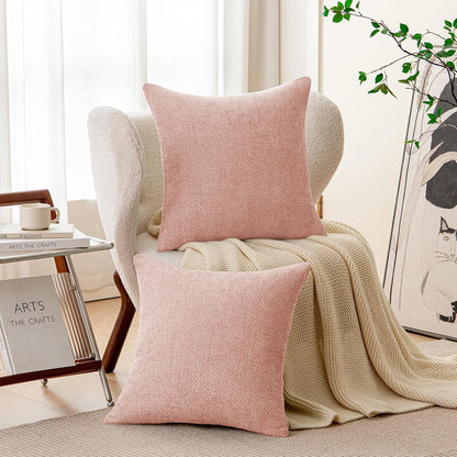 Pink Spring Chenille Throw Pillow Covers 18x18 Inch Pack of 2 Modern Decorative Throw Pillow Covers Farmhouse Cross Covers Home Decor for Sofa Bedroom Living Room