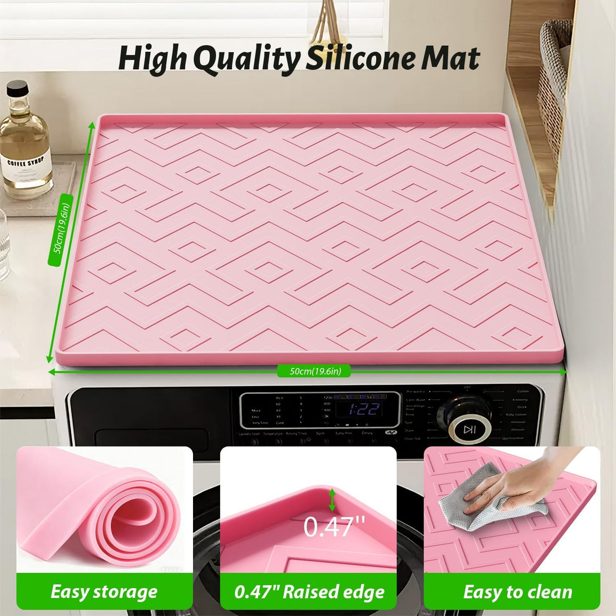 Silicone Mini Fridge Mat 19.7"x19.7" – Non-Slip, Waterproof Drip Tray for Refrigerators, Washing Machines, Dryers, Dishwashers & Wine Coolers