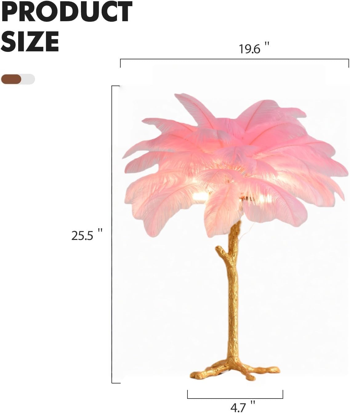Pink Feather Bedside Lamp Romantic Ostrich Feather Table Lamp Fuzzy Princess Lamp with Gold Resin G4*3 Nordic Nightstand Light for Girl Bedroom Living Room Office Birthday Gift