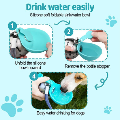 Portable Pet Water Bottle, 285ml/10 Oz Stainless Steel Compact Dog Drinking Bottles Leak Proof Cat Travel Water Bottles with Foldable Silicone Bowl for Outdoor Walking Hiking