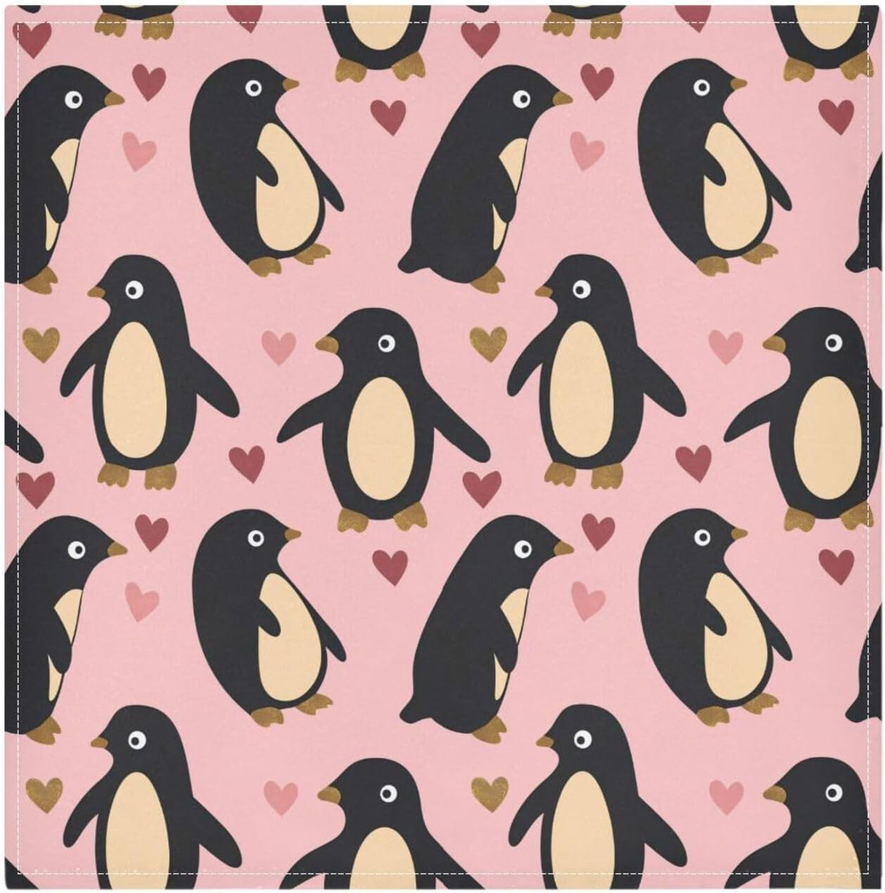 Dinner Napkins Cloth Rustic Penguin Peach Valentines Gold Bistro Kitchen Napkins Cloth Set of 6 20 x 20in