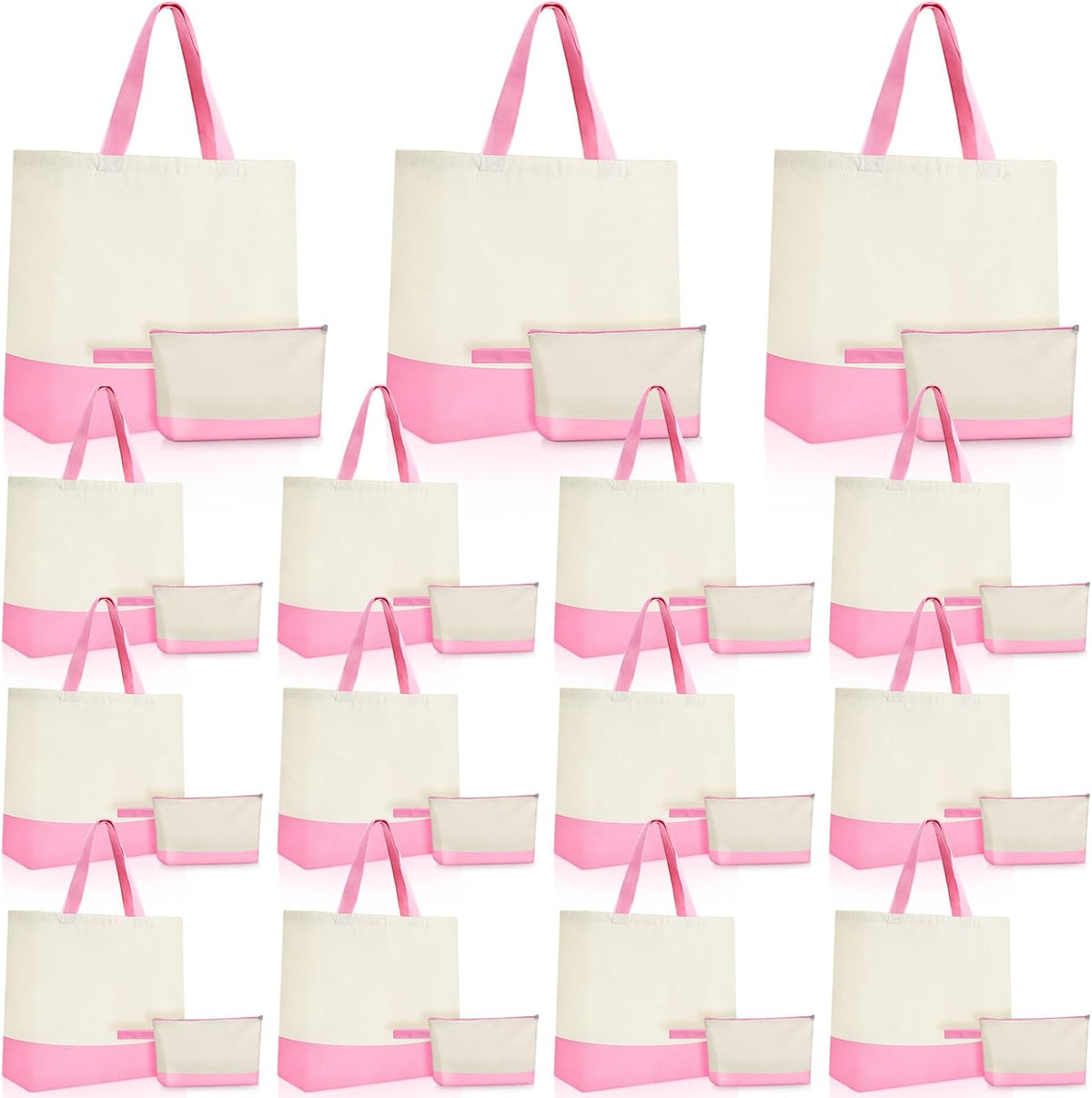 30 Pcs 18.5" Canvas Tote Bags Bulk with Makeup Bag, Pink