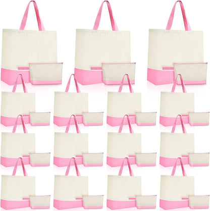 30 Pcs 18.5" Canvas Tote Bags Bulk with Makeup Bag, Pink