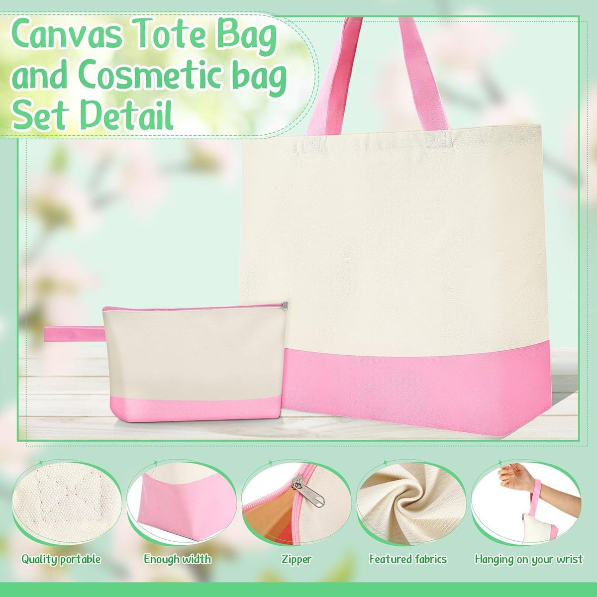 30 Pcs 18.5" Canvas Tote Bags Bulk with Makeup Bag, Pink