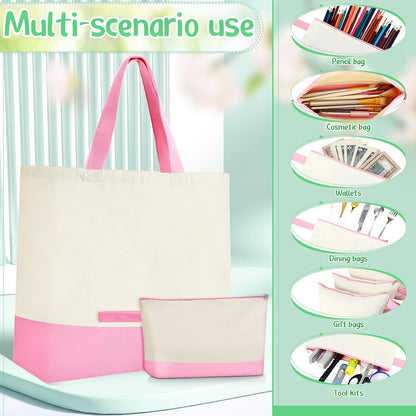 30 Pcs 18.5" Canvas Tote Bags Bulk with Makeup Bag, Pink