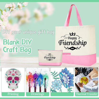30 Pcs 18.5" Canvas Tote Bags Bulk with Makeup Bag, Pink