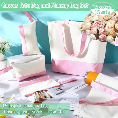 30 Pcs 18.5" Canvas Tote Bags Bulk with Makeup Bag, Pink