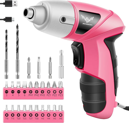 3.6V Electric Cordless Screwdriver, Mini Drill Set, Pink