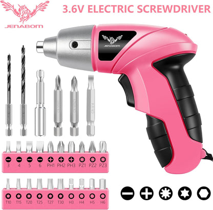 3.6V Electric Cordless Screwdriver, Mini Drill Set, Pink