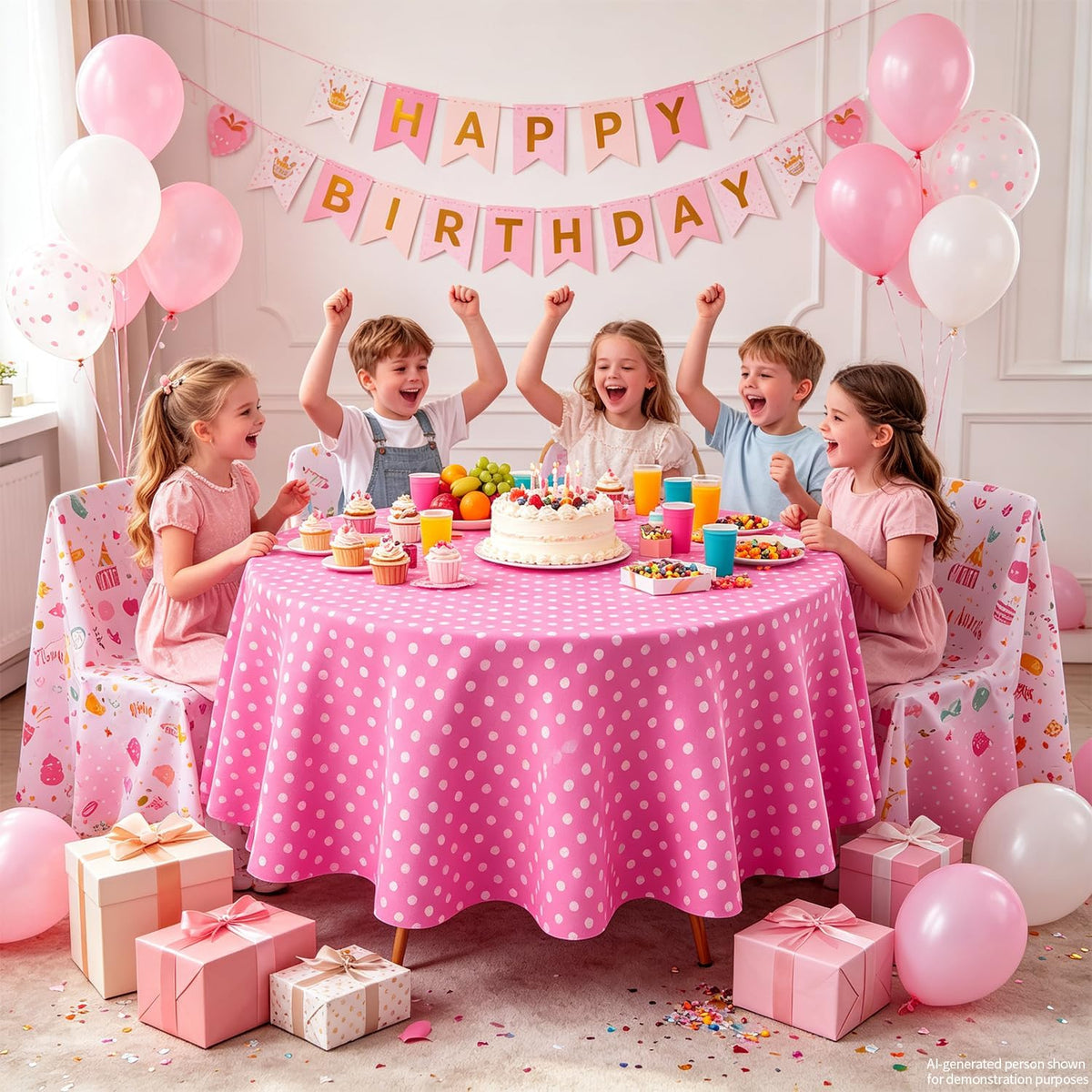 3 Pack Pink and White Polka Dots Round Tablecloth Pink Round Table Cover with White Polka Dot Plastic Table Cloth 84 in for Kitchen Dining Wedding Party