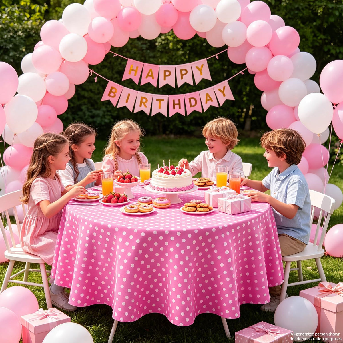 3 Pack Pink and White Polka Dots Round Tablecloth Pink Round Table Cover with White Polka Dot Plastic Table Cloth 84 in for Kitchen Dining Wedding Party