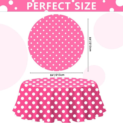 3 Pack Pink and White Polka Dots Round Tablecloth Pink Round Table Cover with White Polka Dot Plastic Table Cloth 84 in for Kitchen Dining Wedding Party