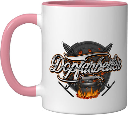 Dutch Oven Saying Dopfarbeiter Ceramic Mug, Pink/White
