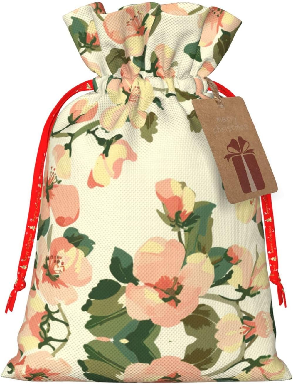Airy Peach Cream Orchard Print Drawstring Gift Bags Various Sizes Perfect For Gifts Bulk Plastic Packaging Bags