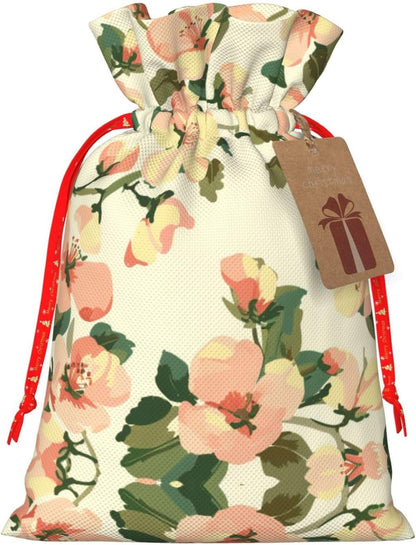 Airy Peach Cream Orchard Print Drawstring Gift Bags Various Sizes Perfect For Gifts Bulk Plastic Packaging Bags