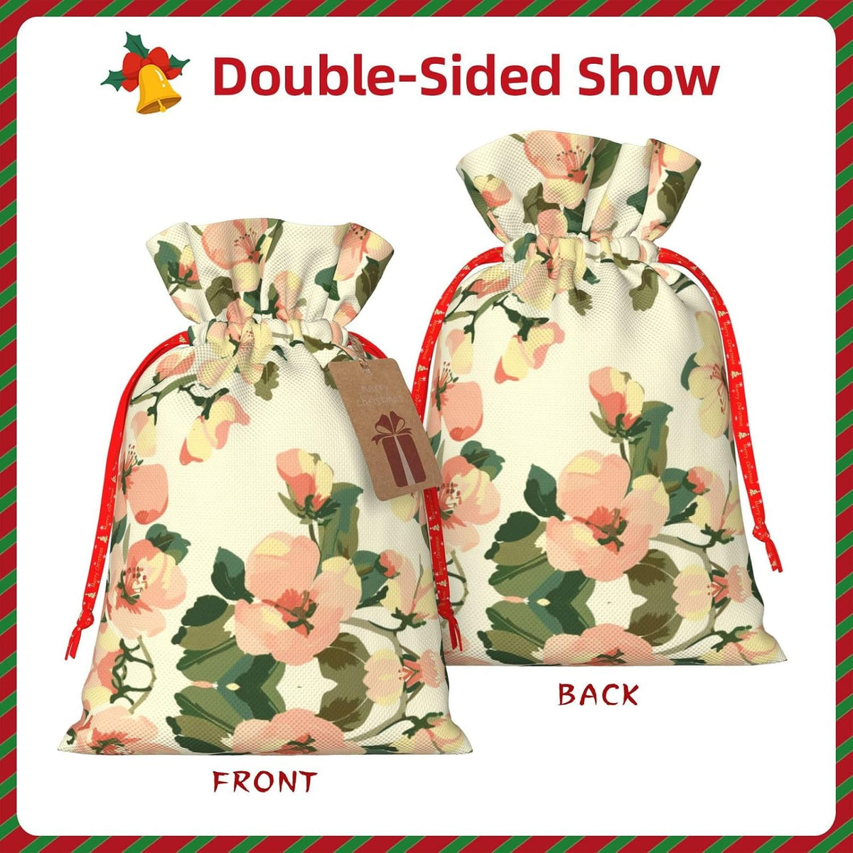 Airy Peach Cream Orchard Print Drawstring Gift Bags Various Sizes Perfect For Gifts Bulk Plastic Packaging Bags