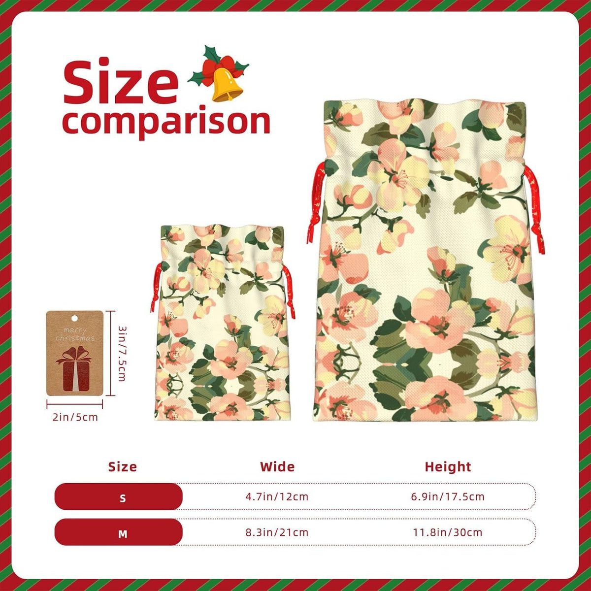 Airy Peach Cream Orchard Print Drawstring Gift Bags Various Sizes Perfect For Gifts Bulk Plastic Packaging Bags