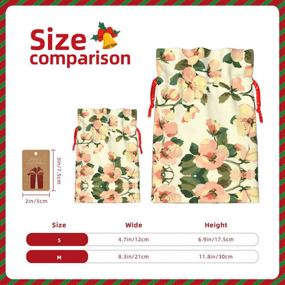 Airy Peach Cream Orchard Print Drawstring Gift Bags Various Sizes Perfect For Gifts Bulk Plastic Packaging Bags