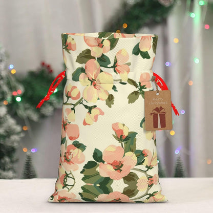 Airy Peach Cream Orchard Print Drawstring Gift Bags Various Sizes Perfect For Gifts Bulk Plastic Packaging Bags