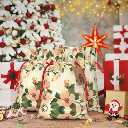 Airy Peach Cream Orchard Print Drawstring Gift Bags Various Sizes Perfect For Gifts Bulk Plastic Packaging Bags