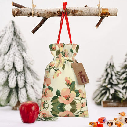 Airy Peach Cream Orchard Print Drawstring Gift Bags Various Sizes Perfect For Gifts Bulk Plastic Packaging Bags