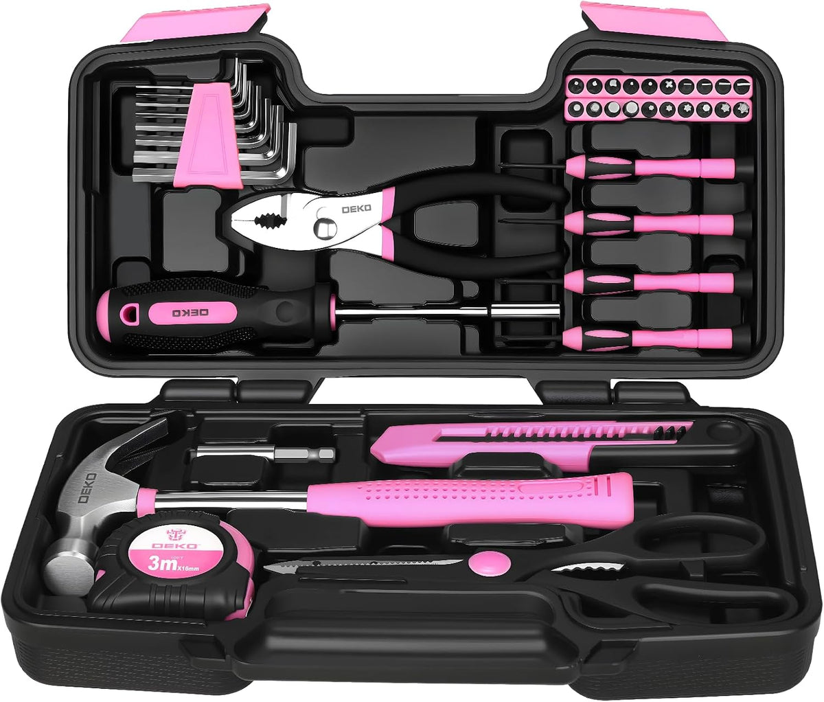 39-Piece Pink Household Tool Kit for Women, Basic Hand Tool Set with Plastic Toolbox Storage Case, Small Starter Tool Box Set for Home Repairs, DIY Projects, Crafts and Dorm Essentials