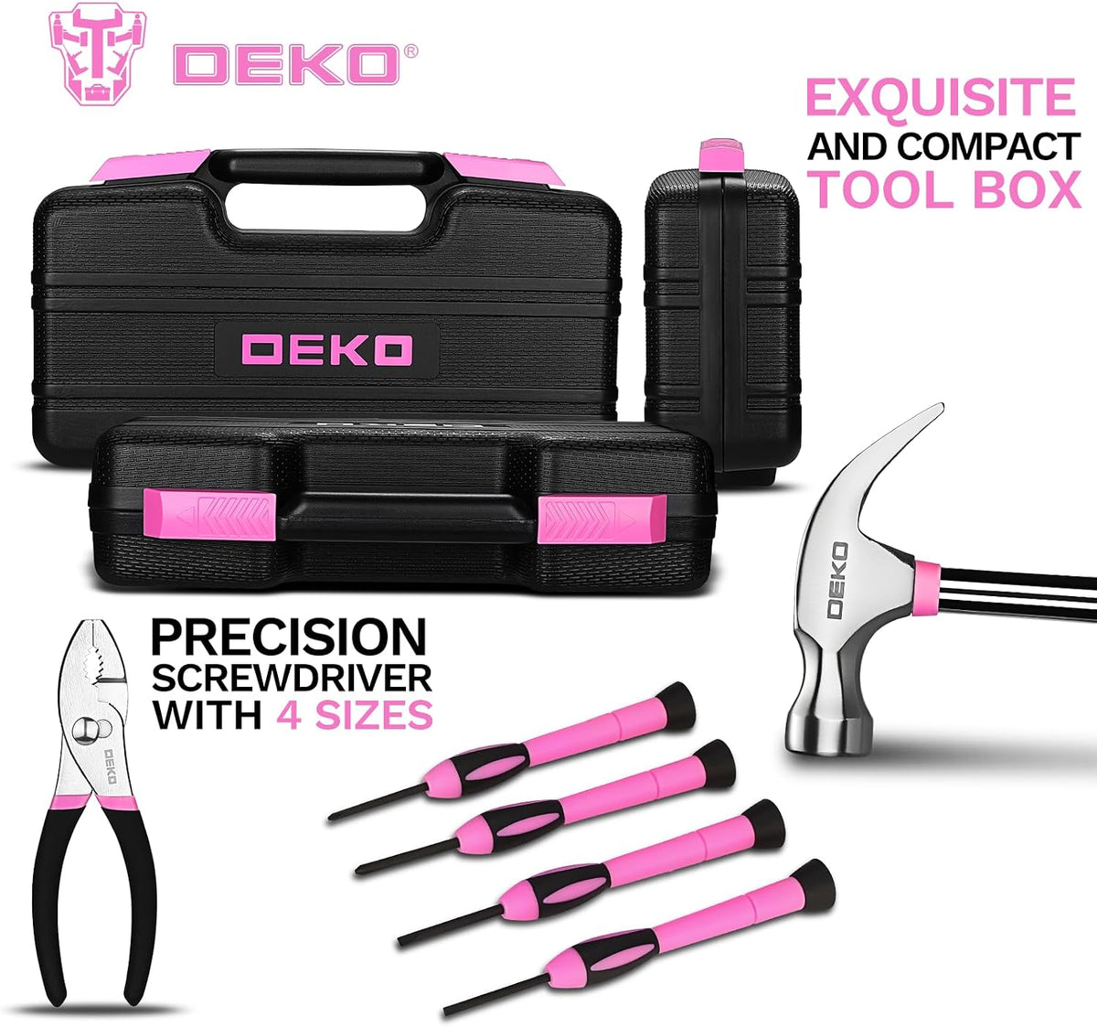39-Piece Pink Household Tool Kit for Women, Basic Hand Tool Set with Plastic Toolbox Storage Case, Small Starter Tool Box Set for Home Repairs, DIY Projects, Crafts and Dorm Essentials