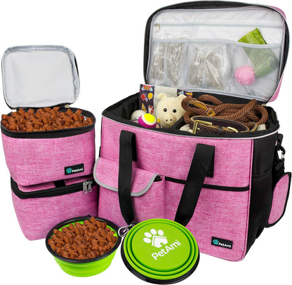 Dog Travel Bag Organizer, Pet Supplies Tote Diaper Bag, Pink Large