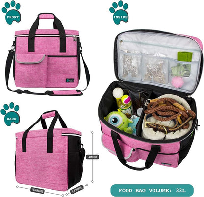 Dog Travel Bag Organizer, Pet Supplies Tote Diaper Bag, Pink Large