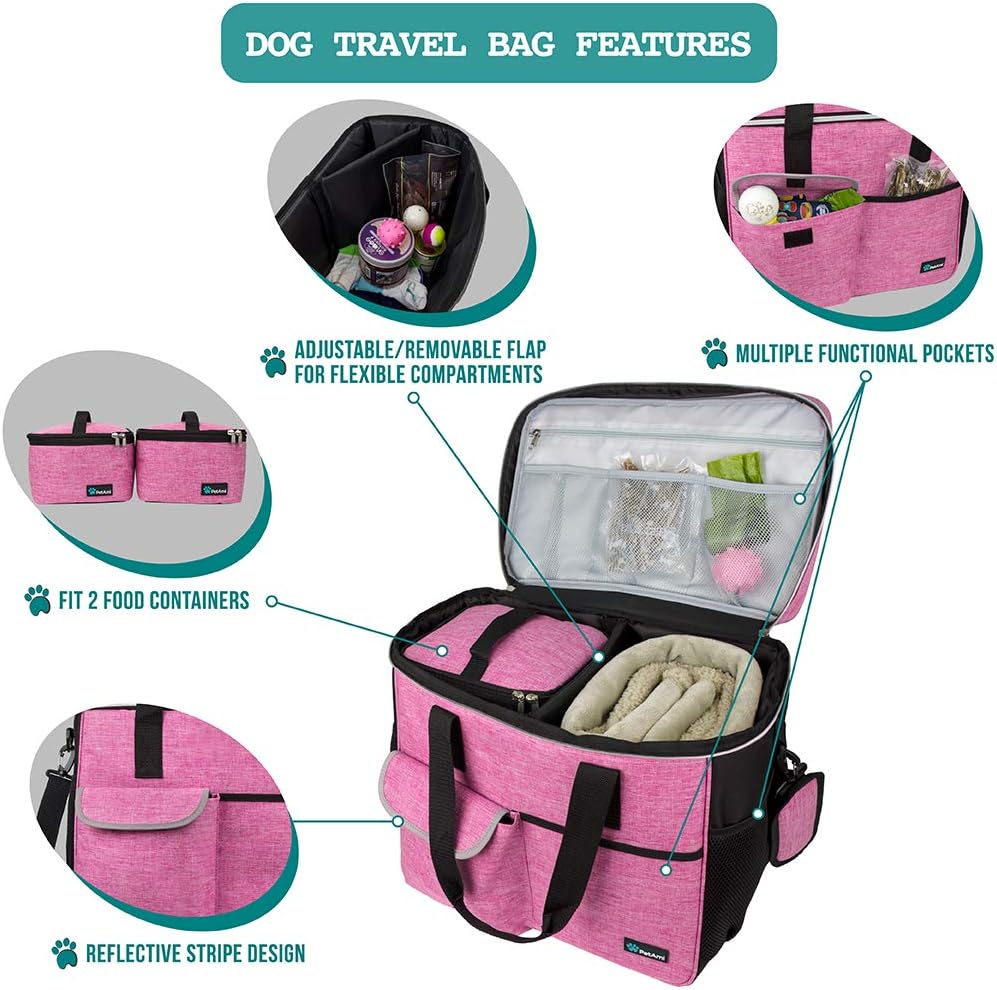 Dog Travel Bag Organizer, Pet Supplies Tote Diaper Bag, Pink Large
