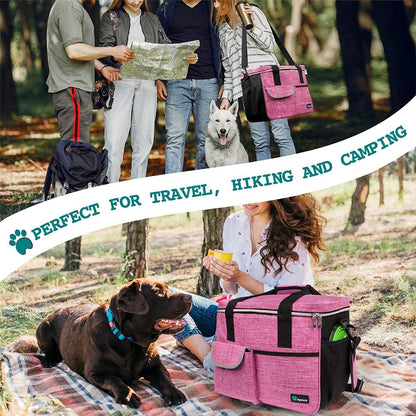 Dog Travel Bag Organizer, Pet Supplies Tote Diaper Bag, Pink Large