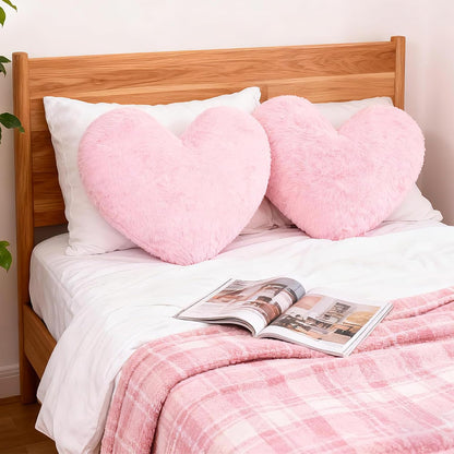 Heart Shaped Decorative Throw Pillow Super Soft Plush Cushion Cute Home Decor for Bedroom Living Room Sofa Chair Valentines Wedding(Pink)
