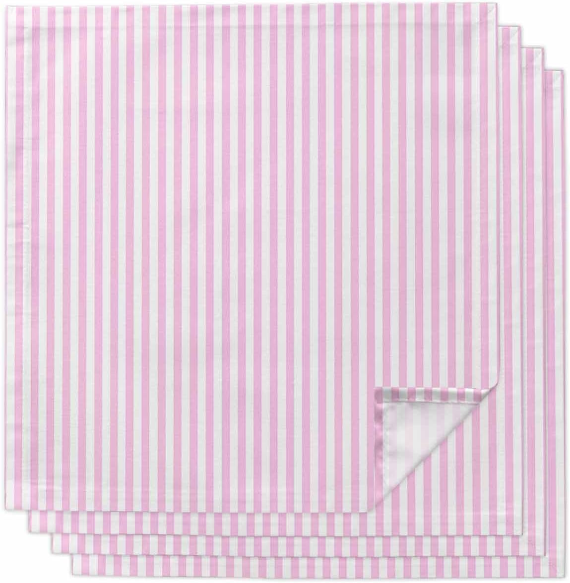 Pink White Stripe Cloth Napkins Set of 4, Holiday Napkins for Baby Shower, Modern Minimalist Geometric Striped Washable Reusable Dinner Napkin for Cocktail Wedding Party, 20 x 20 Inch