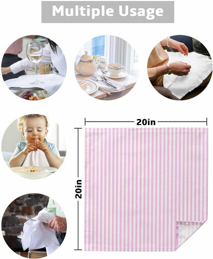 Pink White Stripe Cloth Napkins Set of 4, Holiday Napkins for Baby Shower, Modern Minimalist Geometric Striped Washable Reusable Dinner Napkin for Cocktail Wedding Party, 20 x 20 Inch