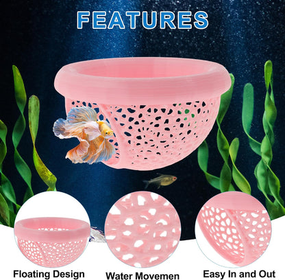 Floating Betta Cave & Hammock, Multi-Functional Hideout for Aquarium Pink