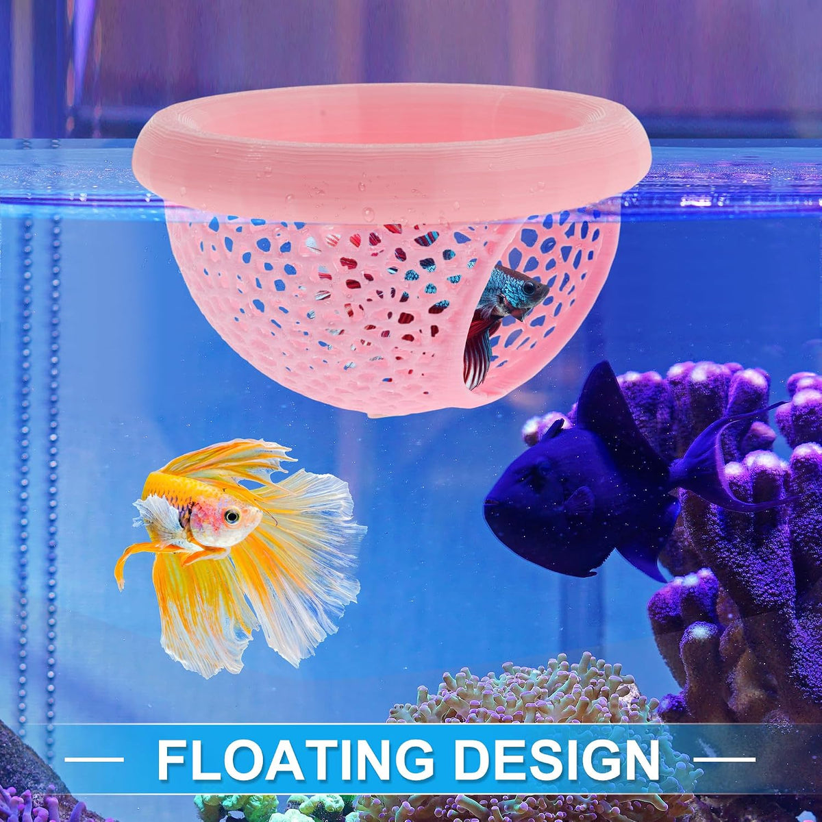 Floating Betta Cave & Hammock, Multi-Functional Hideout for Aquarium Pink