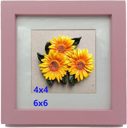 6x6 Picture Frame Wood with Mat 4x4 Opening. Tempered Glass Panel, Sturdy and not Easily Broken.Solid Wood Pink Color Frame.Wall and Table.
