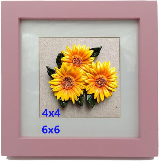6x6 Picture Frame Wood with Mat 4x4 Opening. Tempered Glass Panel, Sturdy and not Easily Broken.Solid Wood Pink Color Frame.Wall and Table.