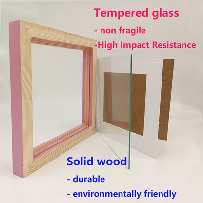 6x6 Picture Frame Wood with Mat 4x4 Opening. Tempered Glass Panel, Sturdy and not Easily Broken.Solid Wood Pink Color Frame.Wall and Table.