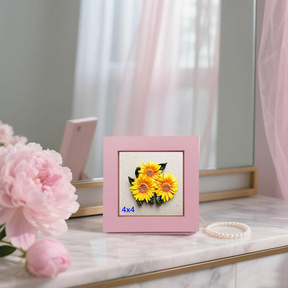 6x6 Picture Frame Wood with Mat 4x4 Opening. Tempered Glass Panel, Sturdy and not Easily Broken.Solid Wood Pink Color Frame.Wall and Table.