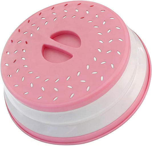 Collapsible Microwave Splatter Cover, 10.5 Inch, Dishwasher-safe, Microwave Plate Cover With Steam Vent，BPA-Free Silicone & Plastic (pink)