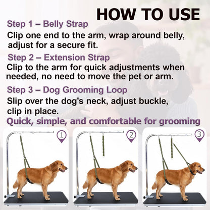 Dog Grooming Belly Straps Belly Band & Loop Extension Set - Adjustable & Comfortable Grooming Tools for Pet Grooming Tables Arms and All Dog Breeds (Purple)