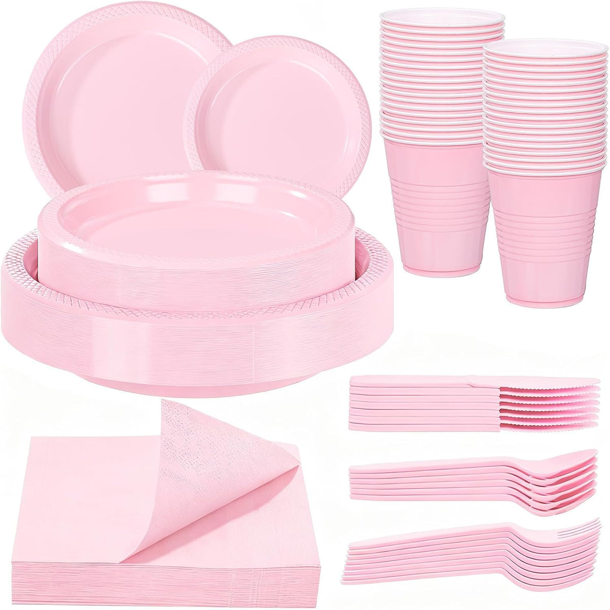 210Pcs Pink Plastic Plates,Disposable Pink Plates for Party