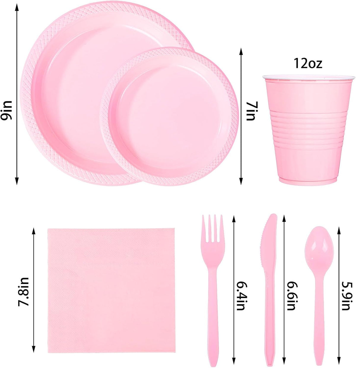 210Pcs Pink Plastic Plates,Disposable Pink Plates for Party