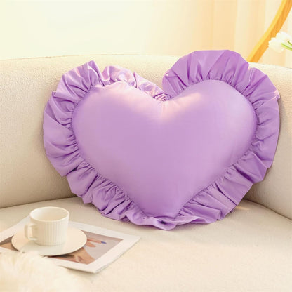 Heart Pillow, Light Pink Ruffles Design Love Throw Pillows Decorative Pillows for Bed Couch Cute Room Decor Heart Shaped Throw Pillow Cushion for Living Room Bedroom Gifts Pillows