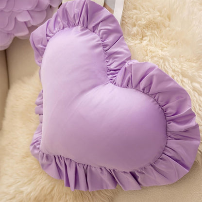 Heart Pillow, Light Pink Ruffles Design Love Throw Pillows Decorative Pillows for Bed Couch Cute Room Decor Heart Shaped Throw Pillow Cushion for Living Room Bedroom Gifts Pillows