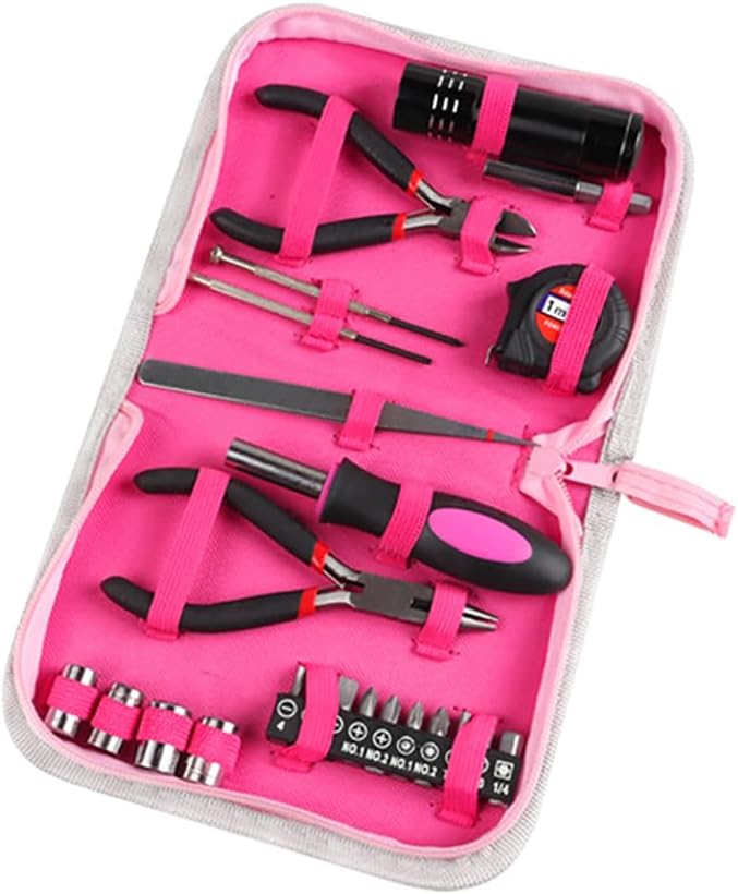 23 Pcs Ladies Pink Tool Kit, Screwdriver Household Tool, Pink Multi-function Repairing Tool Kit, Plier Screw Tape Measure Tool