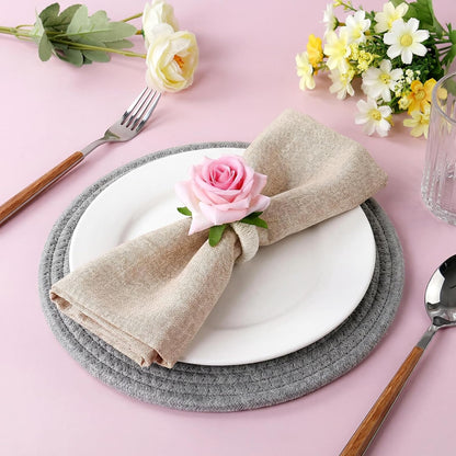 12 Pcs Pink Napkin Rings with Rose Design, Elegant Flower Napkin Rings for Wedding Banquet Party and Table Decor Arrangements Birthday Christmas Valentine's Thanksgiving Dinners (Pink Rose)